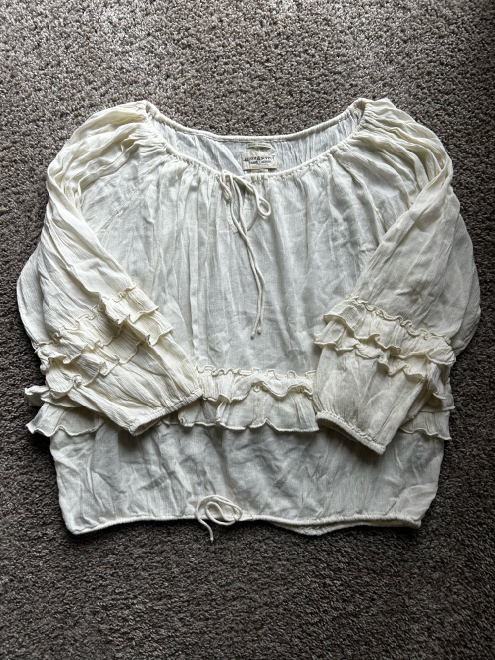 Denim & Supply Ralph Lauren Cream Ruffle Peasant Blouse
